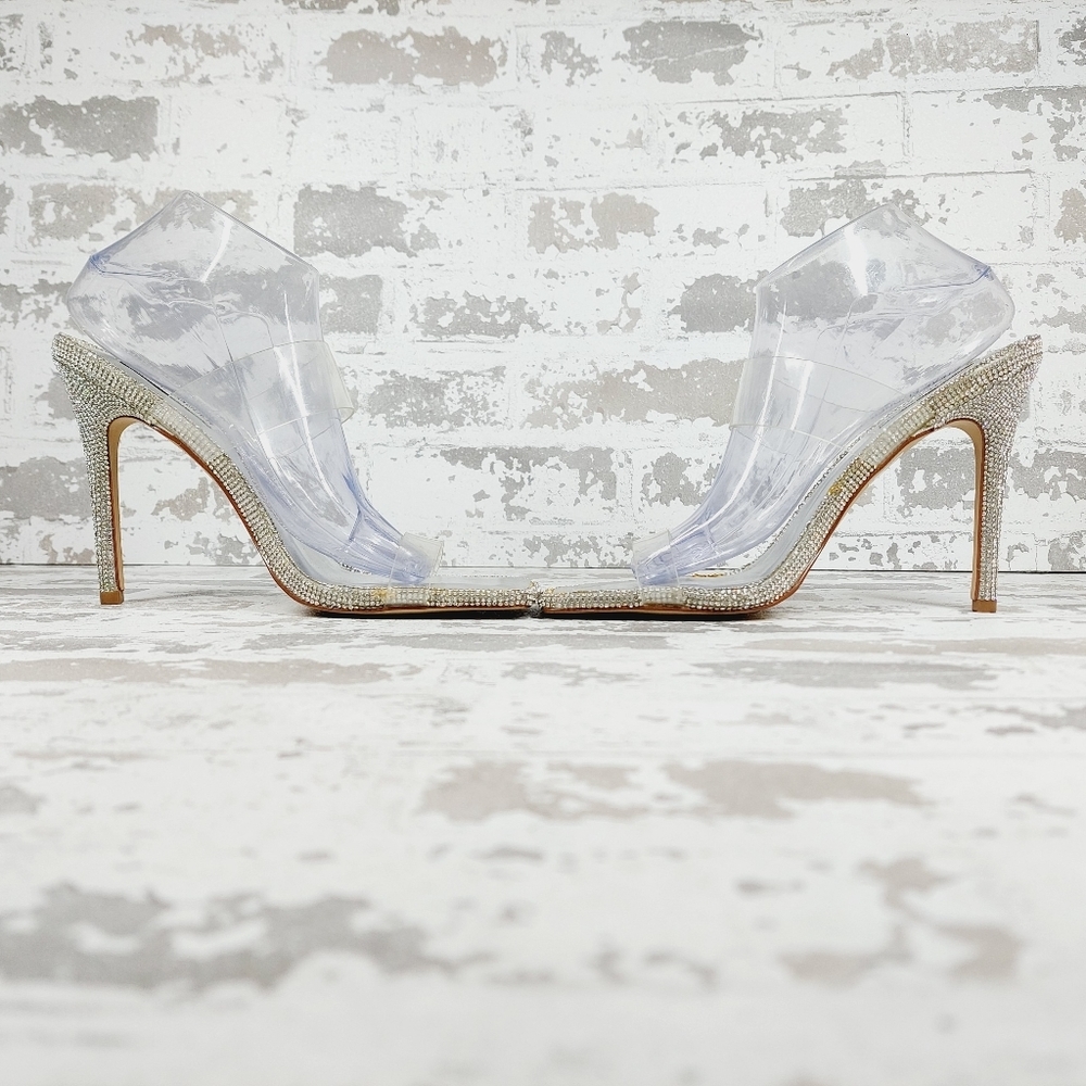 New Steve Madden Pending Embellished Clear Strap Stiletto Sandals C366 - Picture 7 of 14